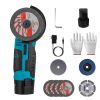 12V Cordless Mini Angle Grinder Hand Polishing Grinding Machine Cordless Cutter Grinding Tool with 7Pcs Disc 2Pcs 1100mAh Batteries and Charger Hex Ke