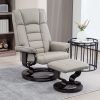 Faux Leather Recliner with Ottoman, Swivel Recliner Chair and Ottoman with High Back and Wood Base, Gray