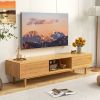 1PC 63 Inches Mid Century Modern Bamboo TV Stand with Sliding Doors TV Stand