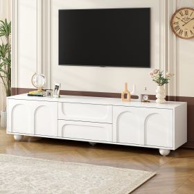 ON-TREND Cream Style TV Stand With Arched Doors  2 Drawers For TVs Up To 75, Minimalist Media Console With Rebound Device, Entertainment Center With 5