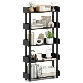 5-Tier Anti-Tipping Open Bookcase With Elevated Legs, Black Display Rack For Home Office