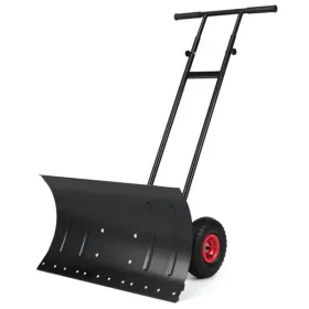29" X 33" X 44" Blade Snow Shovel With Wheels, 6-Level Handle Tilt & 7-Level Blade Rotation Snow Pusher For Driveway