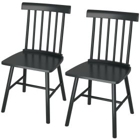 Dining Chairs Set of 2, Farmhouse Wood Kitchen Chairs with Rubber Wood Frame, Spindle Back for Dining Room, Black
