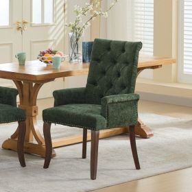 Upholstered Chenille Fabric Accent Dining Chair, Curved Solid Wood Legs, Elegant Tufted Club Dining Room Kitchen Room Arm Dining Chair, Single Pa (Option: Olive Green)