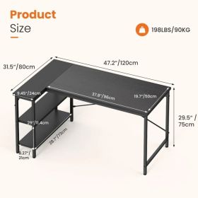 L-shaped Office Desk, 39-55inch Computer Desk, Writing Work Desk With Reversible Storage Rack (Option: Black47in)
