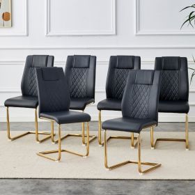 Modern Dining Chairs With Faux Leather Padded Seats,dining Room Chairs,gold Metal Leg Upholstered Chairs,suitable For Kitchens,living Rooms,bedro (Option: Black)