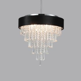 18-inch Modern Crystal Chandelier With Black Imitation Velvet Anti-Glare Shade, Adjustable Height, 8-Light G9 Base For Dining Room, Living Room, (Option: Default)
