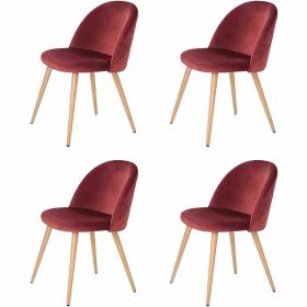 PESARO Velvet Luxury Dining Chairs Set Of 2 Modern Velvet With Wood Legs (Option: Red-4pcs)
