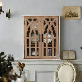 Vintage Wall-Mounted Cabinet With Decorative Cutout Doors, Rustic Wooden Hanging Storage Cabinet For Bathroom, Living Room, Bedroom, Farmhouse St (Option: NaturalNatural Whitewash)