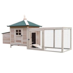 PawHut 77 Wooden Chicken Coop With Nesting Box, Cute Outdoor Hen House With Removable Tray, Ramp Run, For Garden Backyard, Natural (Option: Natural Wood)