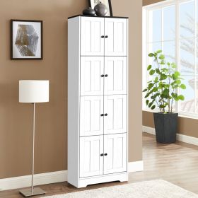 Tall Storage Cabinet With 8 Doors And 4 Shelves, Wall Storage Cabinet For Living Room, Kitchen, Office, Bedroom, Bathroom, White (Option: White)
