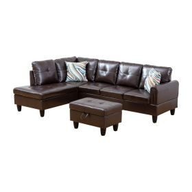 Pickup Only--Brown Faux Leather 3-Piece Living Room Sofa Set (Option: F09723A3PCS  S.C.O)