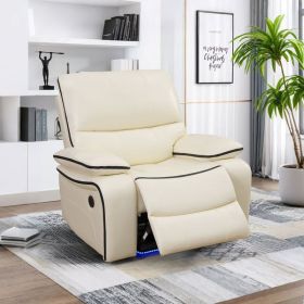 Pickup Only---Off-White Bonded Leather Living Room Intelligent Recliner 3-Piece Sofa Set (Option: C)