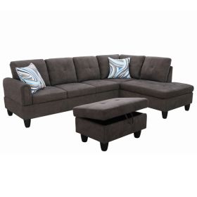 Self Pickup Only--Dark Brown Fluffy Fabric Living Room Sofa Set (Option: F09702B3PCS  S.C.O)