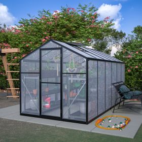 6' X 12' Thicked Polycarbonate Greenhouse, Greenhouse With Double Flush Door, Rain Gutter And Ventilation Window, Green House For Sunroom, Garden (Option: Black)