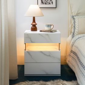 LED Nightstands 3 Drawer Dresser For Bedroom End Table With Acrylic Board LED Bedside Tables White Stone (Option: Stone White)