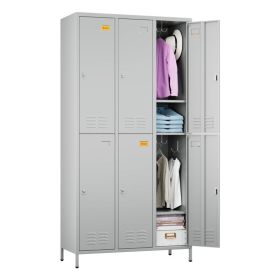 6 Doors Metal Locker For Employees With 18 Hooks And Business Card Holder,Metal Locker With Ventilation Holes For School Garage Office Gym Home,A (Option: Grey white)