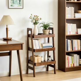 Solid Wood Ladder Shelf, 3 Tier Small Ladder Bookshelf, Freestanding Ladder Shelf With Open Storage,Side Table For Living Room, Bedroom, Study, H (Option: Walnut)