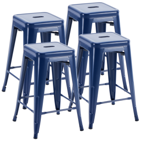 24 Inches Metal Bar Stools Set Of 4, Backless Counter Height Bar Stools For Kitchen, Outdoor Stackable Stools --No Assembly Required (Option: Blue)