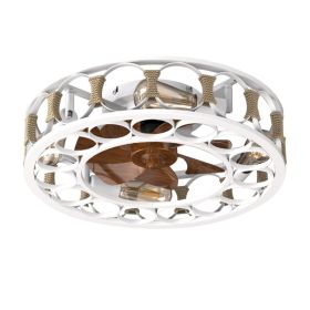 Caged Ceiling Fan With Lights Remote Control,Semi -embedded Modern Ceiling Fans, 6 Speeds Reversible Blades, 4 LED Bulbs Include,White (Option: Default)