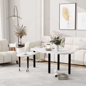 Contemporary Rotatable Cocktail Table With Solid Rubber Wood Legs, 360 Degree Rotating Coffee Table With 6mm White Sintered Stone Tabletop For Li (Option: White  Black)