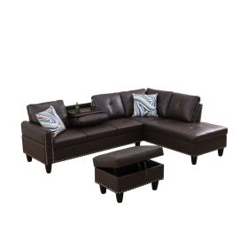 Only Self Pickup--Brown Faux Leather Synthetic Leather 3-Piece Sofa Set (Option: F09916B 3PCS S.C.O)