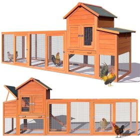 123'' Large Chicken Coop With Run, Wooden Hen House For 5-10 Chickens, Outdoor Chicken Run Poultry Cage Rabbit Cage Duck House With Nesting Box, (Option: Orange)