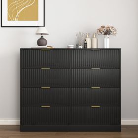 Modern 8 Drawers Dresser Chests For Bedroom,47.2 Wide Wood Chest Of Drawers With Gold Metal Handle,Drawer Organizer For Bedroom,Living Room,Hallw (Option: Black)