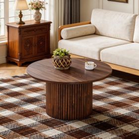 A Modern Circular Coffee Table With A Diameter Of 27.5 Inches Interprets Home Aesthetics And Practicality. MDF Material,cylindrical Table Leg Des (Option: Walnut)