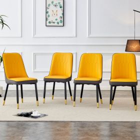 A Modern Dining Chair With Orange Yellow Dark Gray Dual Tone PU Leather Backrest And Black Metal Legs,suitable For Kitchens,bedrooms,and Offices. (Option: Yellow  Grey)