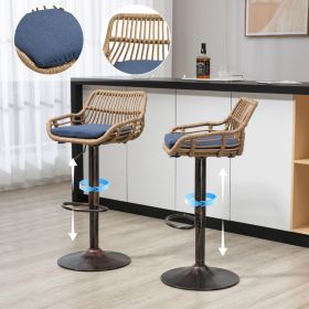 Modern Swivel Bar Stools Set Of 2 Adjustable Counter Height Chairs With Footrest For Kitchen, Dining Room  Blue (Option: Blue)