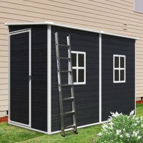 4x8ft Outdoor Storage Shed With Floor Resin Shed With Two-Window, Waterproof ,Lockable Doors For Patio,Yard,Lawn ---Black (Option: Black)
