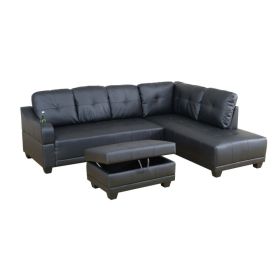 Pickup Only--Black Semi PU Synthetic Leather 3-Piece Couch Living Room Sofa Set (Option: F7301B.3PCS. C.S.O)