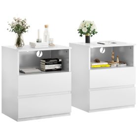 Set Of 2 End Table With Fast USB C Charging Station, Sofa Side Table With 2 Drawers, Large Storage Modern Wood Storage Cabinet For Living Room,Be (Option: White)