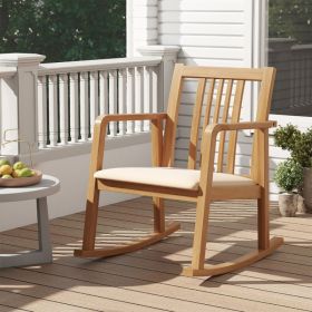 Rocking Chair With Slatted Back And Curved Armrests Rubberwood For Living Room, Bedroom, Study, Balcony Or Covered Patio (Option: Black  Gray)