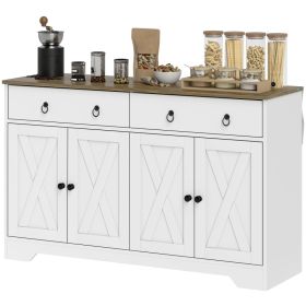 Kitchen Storage Sideboard, Farmhouse Buffet Cabinet with Barn Style Doors, Drawers, Adjustable Shelves, White (Option: White-1335x450x175 mm)