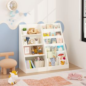 Kids Bookshelf And Toy Storage Organizer, Multifunctional 4 Tier Wooden Kids Book Shelf With  Bookcase Display Stand In Kids Room Playroom Nurser (Option: White)