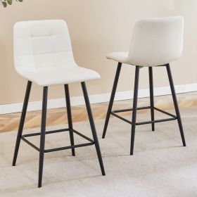Modern White PU Bar Chair Set - Two Pieces, Stable Comfort.Checkered Design,Black Metal Legs,Suitable For Placement In Bars, Living Rooms, Bars, (Option: White  Black)