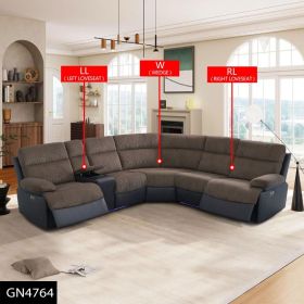 Pickup Only--Brown Stripe Fabric & Black Technical Fabric Living Room 3-Piece Recliner Intelligent Sofa Set (Option: 3PCS  LL RL W)