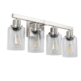 24  Modern 4-Light Bathroom Vanity Light Fixture - Brushed Nickel Finish With Clear Glass Shades, Perfect For Bathroom, Vanity, And Dressing Area (Option: Default)