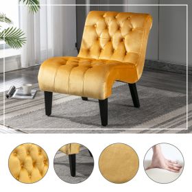 COOLMORE Modern Velvet Armless Accent Living Room Chair   Leisure Chair,Upholstered Fabric Button Comfortable Chair With Wooden Legs For Bedroom, (Option: Mustard)