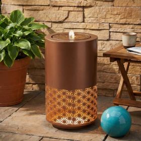 20.87 H Brown Metal Cutout Outdoor Water Fountain With LED Lights, Modern Freestanding Candle Style Water Feature For Patio  Decor (Option: Brown)
