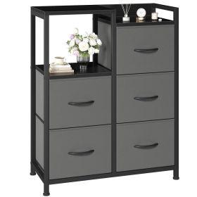 Five-drawer Fabric-paneled Wardrobe, Double-layer Shelf Storage Cabinet (Option: grey)