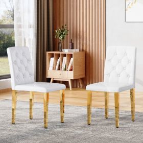 2-pack White PU Dining Chairs Ergonomic Buckle Backrest, 35 Inches High, Golden Metal Legs Combines Comfort And Texture Perfectly Suitable For Fa (Option: White  Gold)