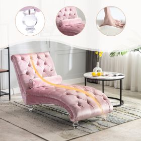 Velvet Chaise Lounge Indoor,Button-Tufted Upholstered Chaise Lounge Chair With Pillow For Bedroom Living Room Office  P Ink Velvet (Option: Pink)