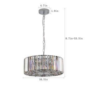 17in  Chrome Crystal Pendant Chandelier, Modern Hanging Light Fixture With Adjustable Height, 4-Light E26 Base For Living Room, Dining Room, Or K (Option: Default)