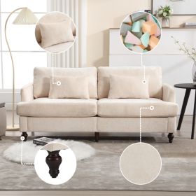 Mid Century Modern Chenille Fabric Loveseat Sofa, 2-Seat Upholstered Loveseat Sofa Modern Couch For Living Room,Brown Wood Feet Sofa For Bedroom, (Option: Beige)