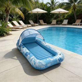 Inflatable Maple Leaf Floating Bed Swimming Ring Backrest Float Raft (Option: Maple Leaf With Canopy-214x145cm)