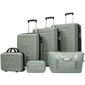 6 Piece Luggage Set,Lightweight Hardshell Suitcase With Double Spinner Wheels Handle Password Lock,14 IN Cosmetic Case 20-24-28 IN Luggages With (Option: Light Green)