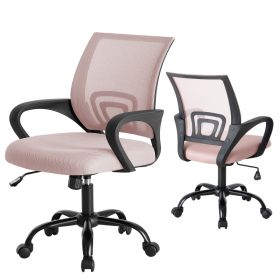 Office Desk And Chair - Equipped With Waist Support And Swivel Mode, Adjustable In Height, With Fixed Armrests, 360  Rotatable, 2 Sets (Option: Pink)